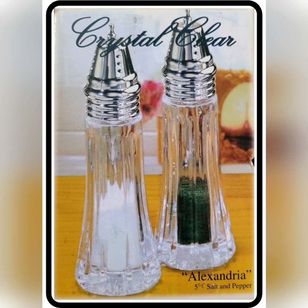 Salt & Pepper Crystal Shakers~ Clear~Alexandria Shakers~5-1/2"~Vintage-NIB
